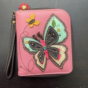 Pink Butterfly Chala Zip Around Wallet Faux Leather